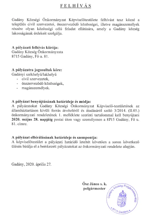 palyazat kozossegi feladatellatas 2020 G